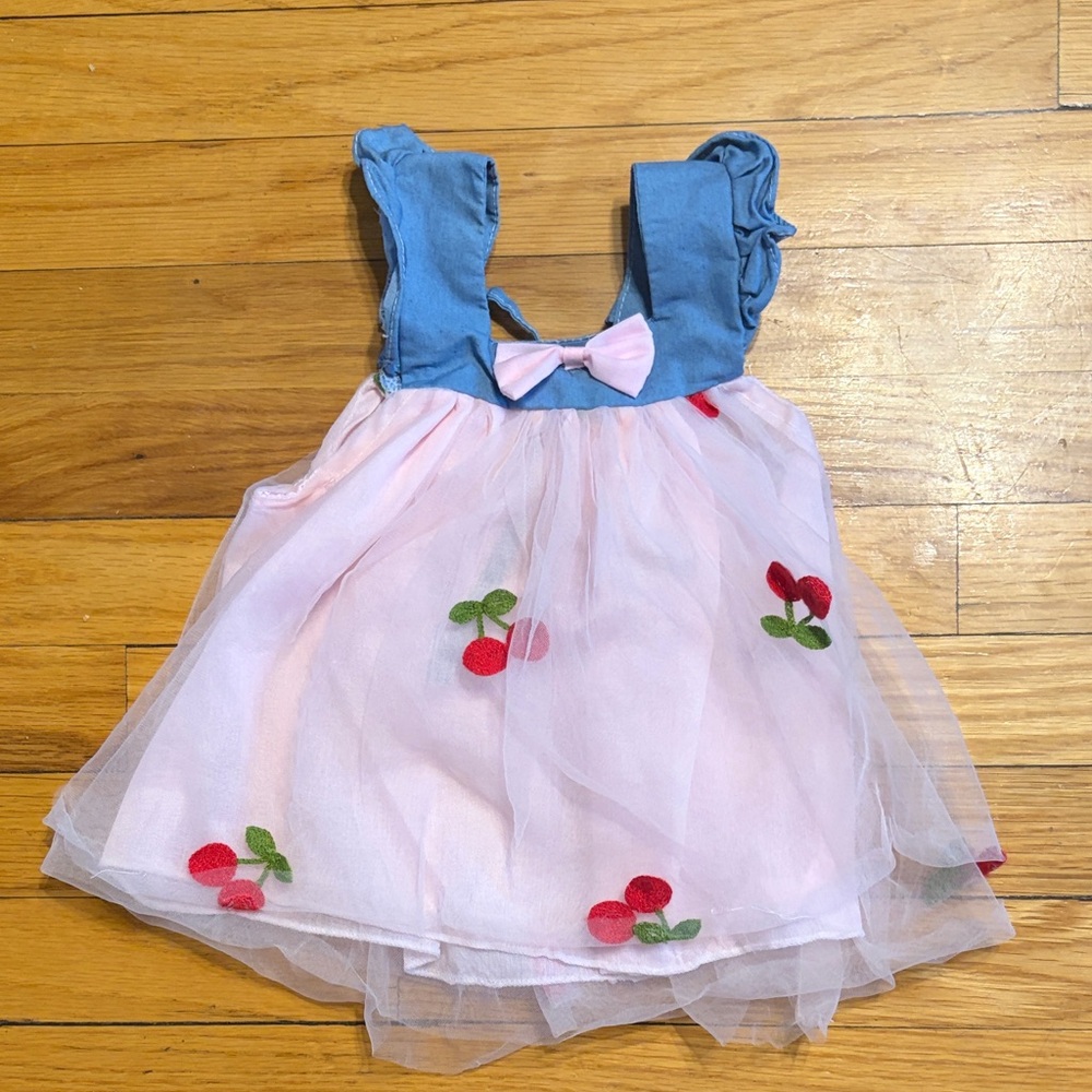🚨Ryan and Remi🚨 Pink and Blue Kids Dress with Cherry Accents
